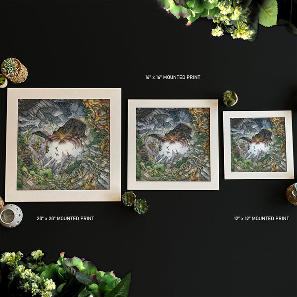 Hand‑drawn spiral illustration of Middle‑earth by StavesArt, featuring iconic locations such as the Shire, Rivendell, Rohan, Gondor, Mordor, and other key landmarks from Tolkien’s world woven throughout a detailed flowing fantasy spiral landscape